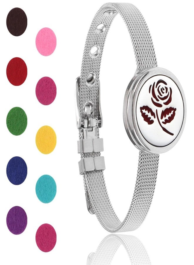 YWLI Essential Oil Diffuser Bracelet Aromatherapy Locket Adjustable Stainless Steel Rose Watch Chain Bracelet with 10 Pcs Refill Pads for Women - Image 1